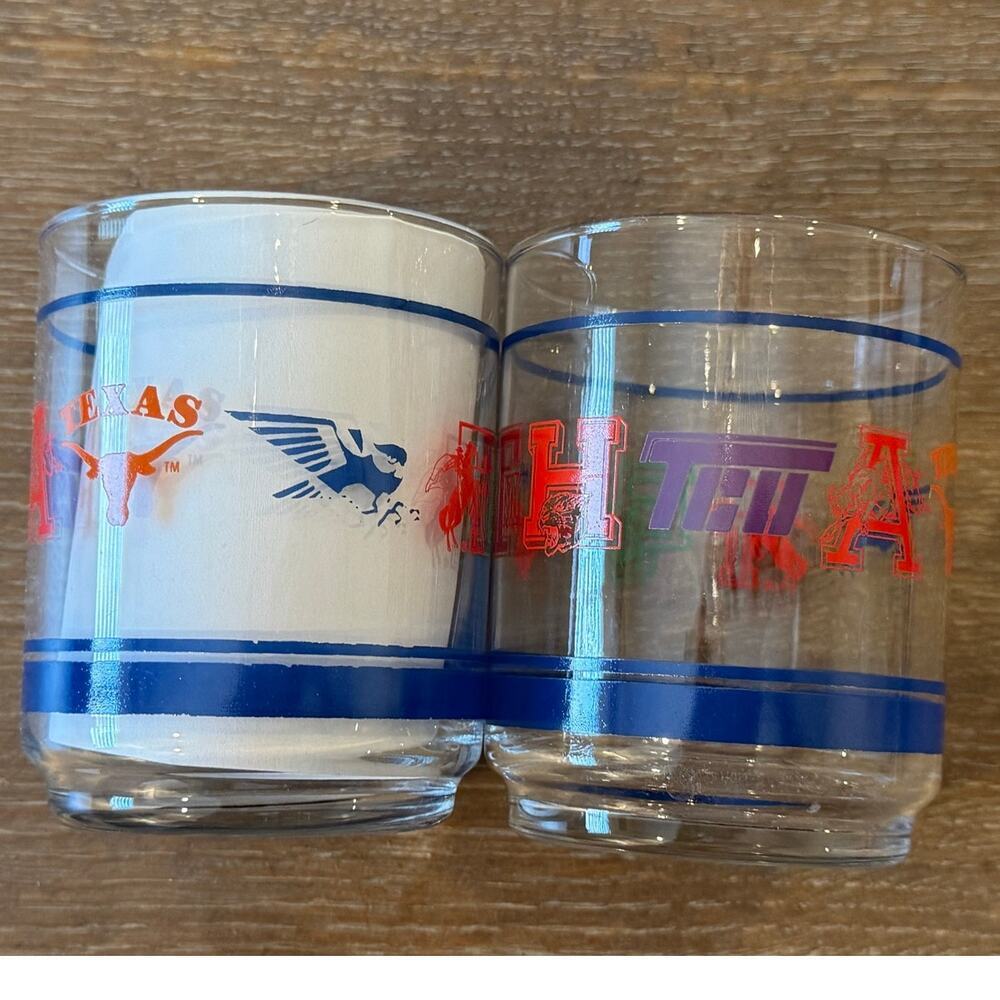 Vintage 1980's Southwest Conference SWC Football Team Logo Glasses Tumbler set 2